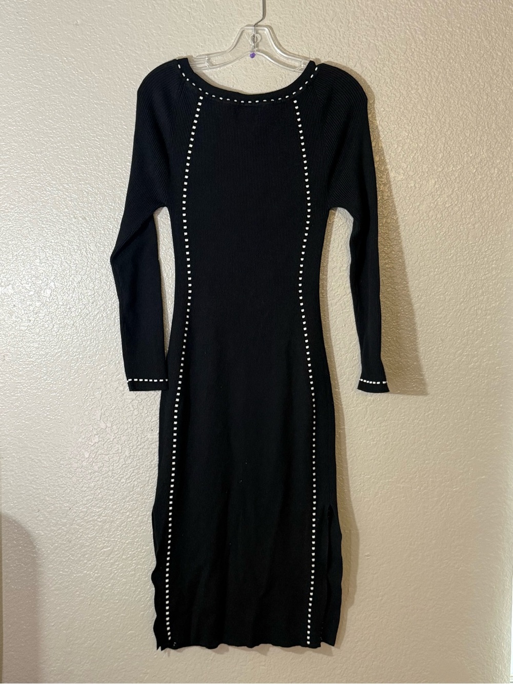 House of Harlow 1960 Ribbed Long Sleeve Midi Dress Black White Stitching Chic M - Picture 5 of 5